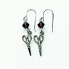 Craft Scissors Silver Earrings with Purple Swarovski Crystals-Watchus