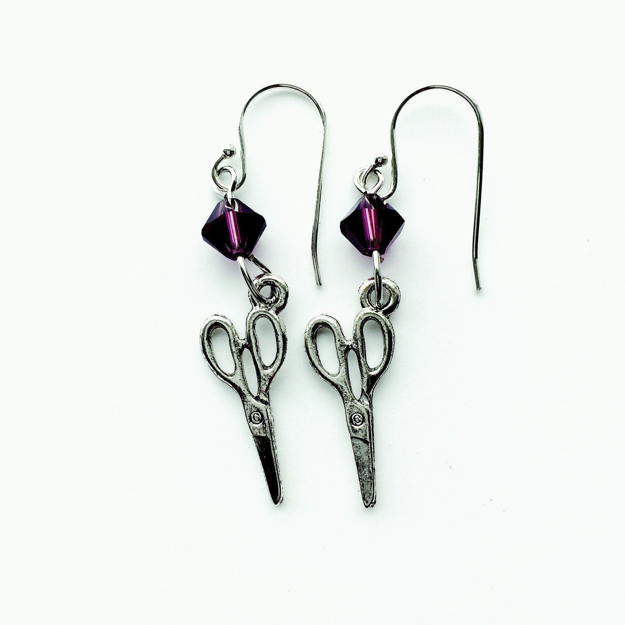 Craft Scissors Silver Earrings with Purple Swarovski Crystals-Watchus
