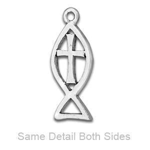 broken fish hook cross christian symbol Cross inside Fish/Fisherman's 3D Silver Pendant