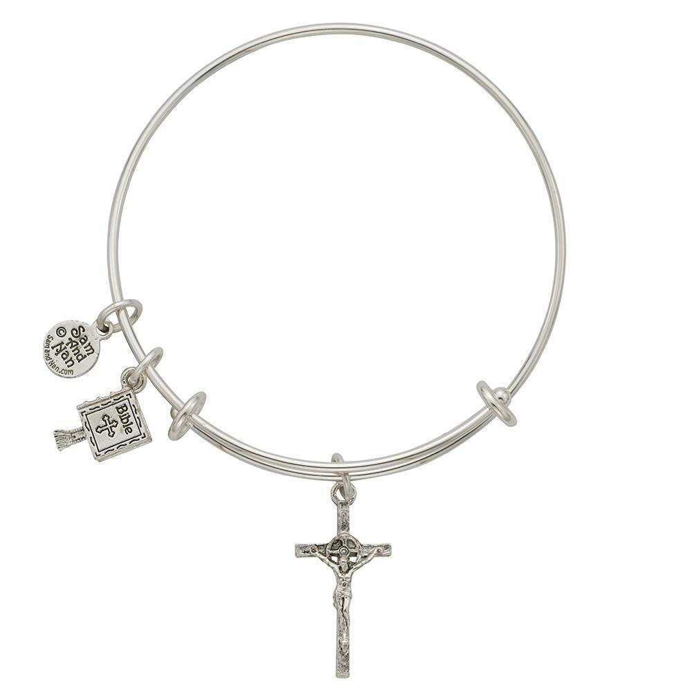 Crucifix Bible Charm Bangle Bracelet-Watchus