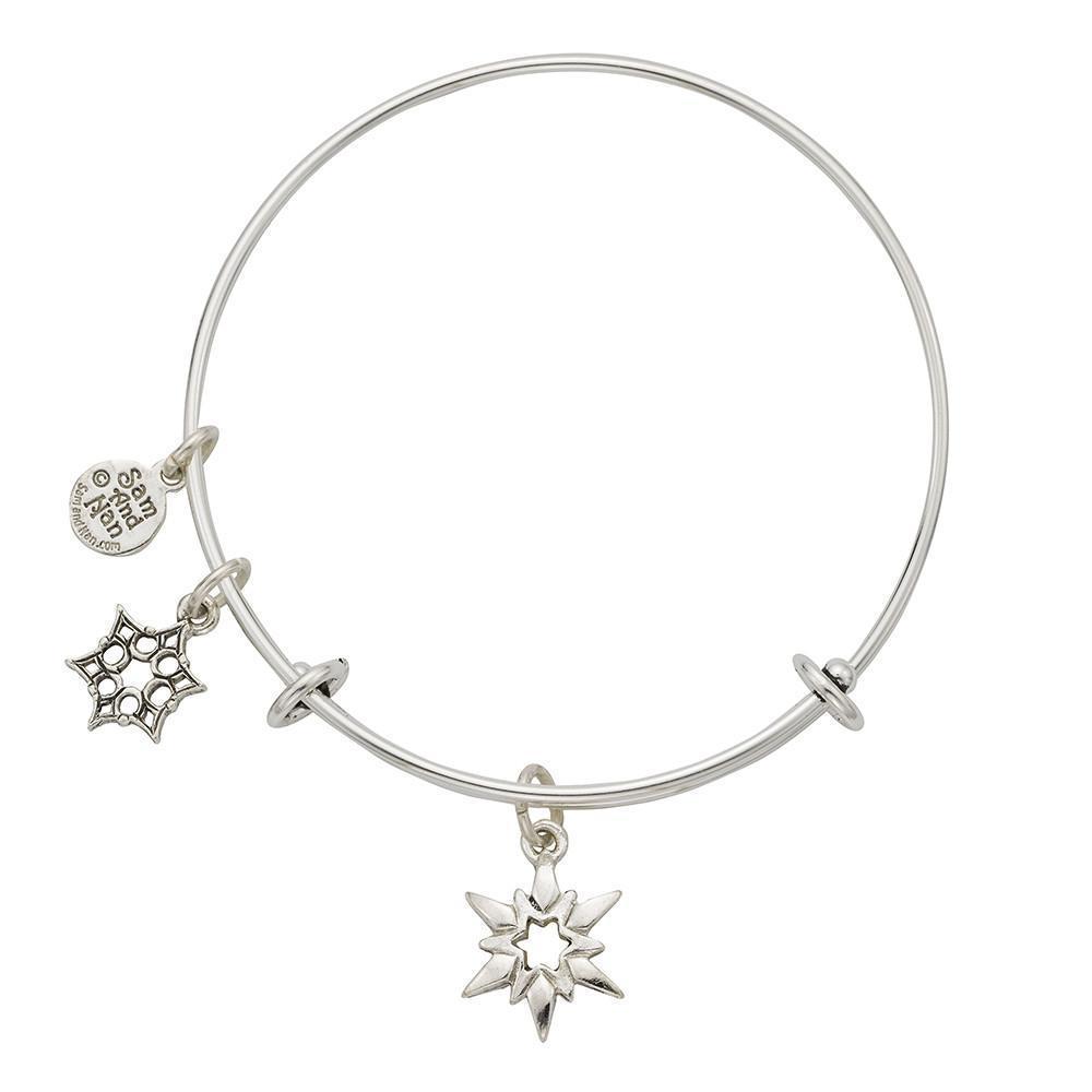 Crystal Snowflake Charm Bangle Bracelet-Watchus