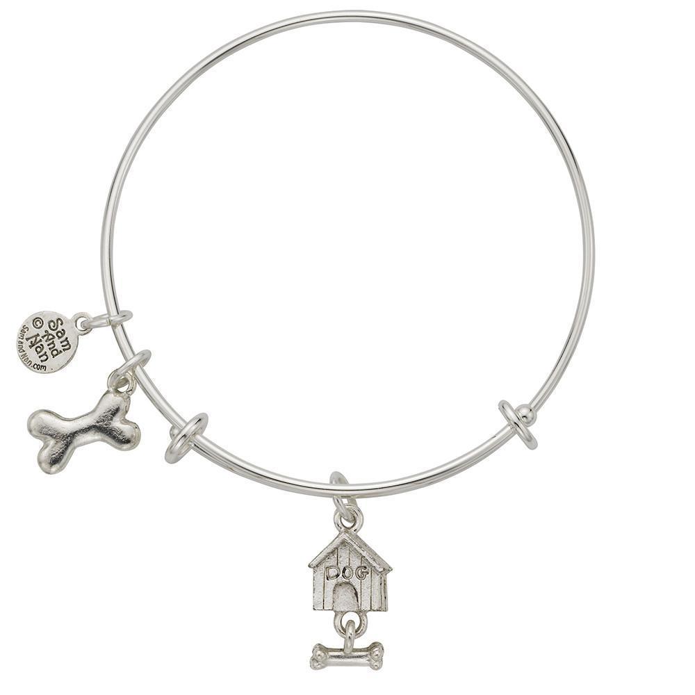 Dog House Dog Bone Charm Bangle Bracelet-Watchus