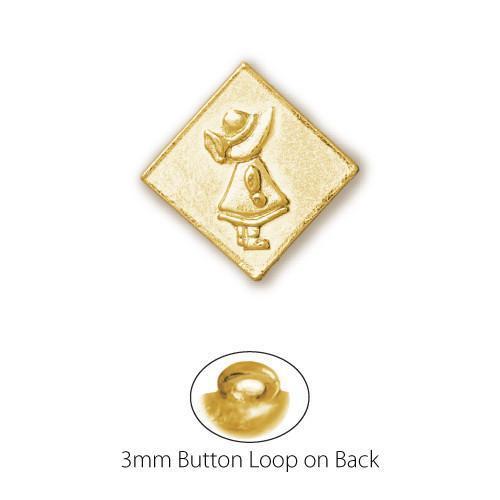 Gold Plated Sunbonnet Sue Quilt Square Button-Watchus