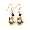 Hand Crank Sewing Machine Gold Earrings with Purple Swarovski Crystals-Watchus