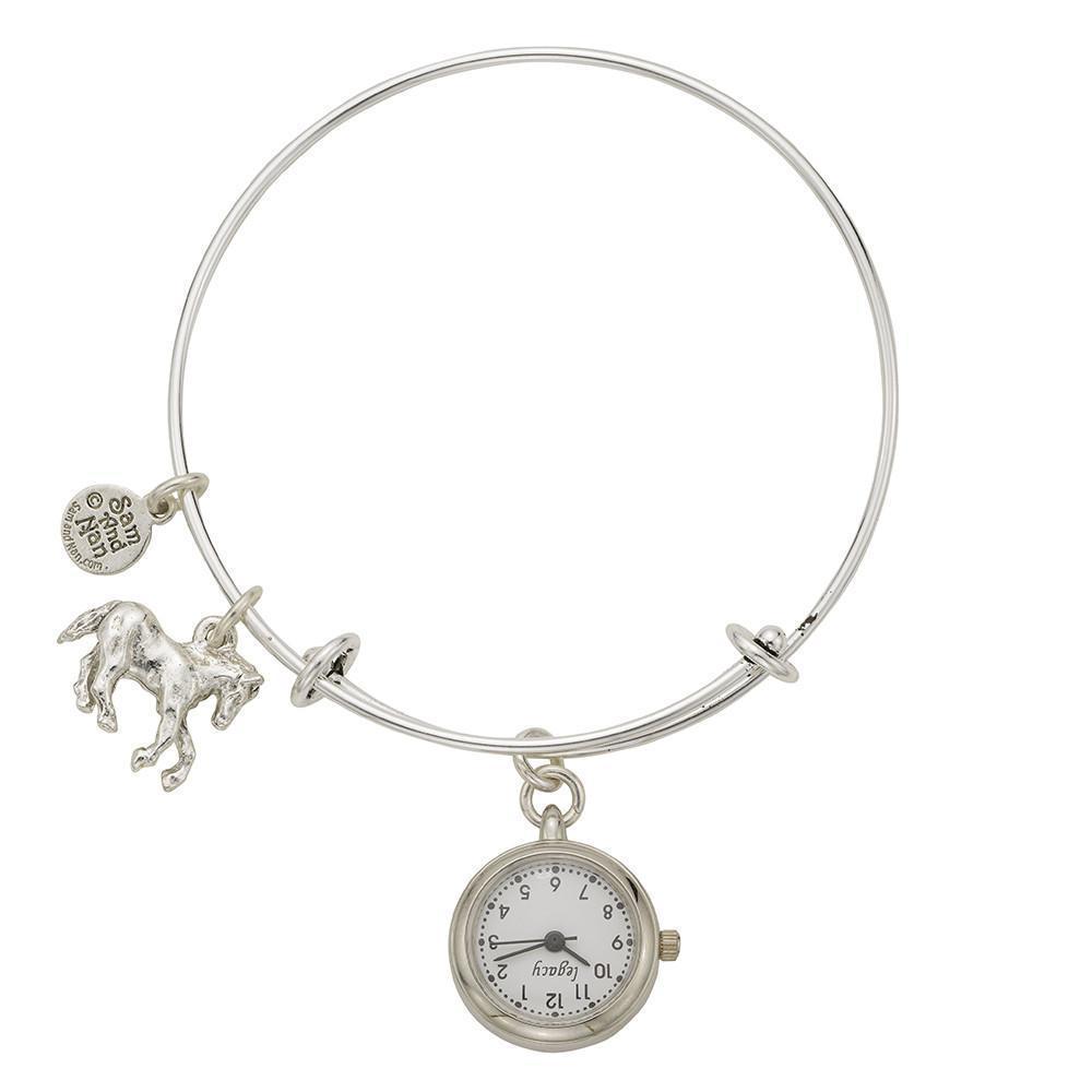 Horse Pendant Watch Silver Bangle Bracelet-Watchus