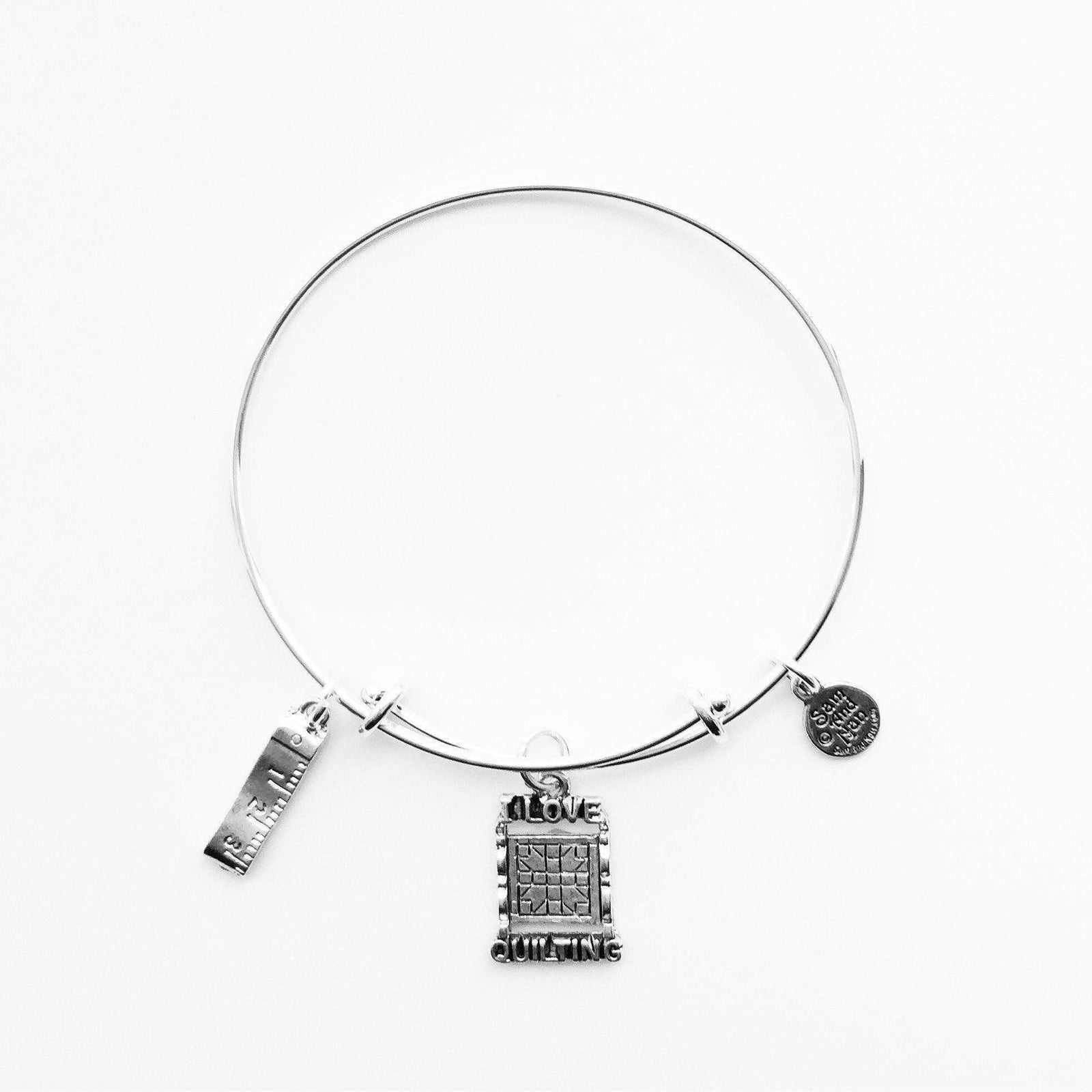 I Love Quilting Rack Tape Measure Silver Bangle Bracelet-Watchus