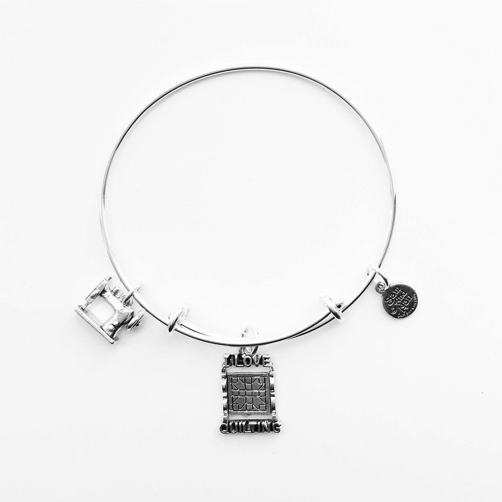 I Love Quilting and Sewing Machine Silver Bangle Bracelet-Watchus
