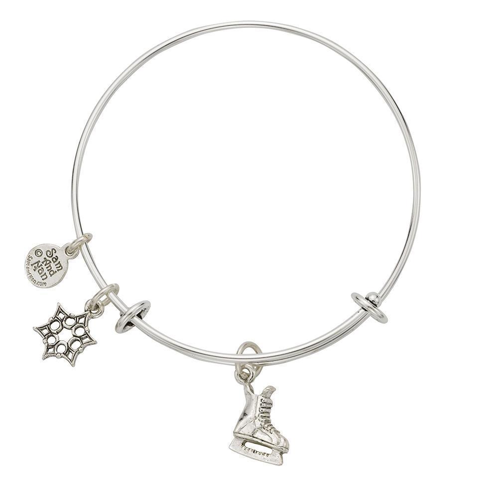 Ice Skate Charm Bangle Bracelet