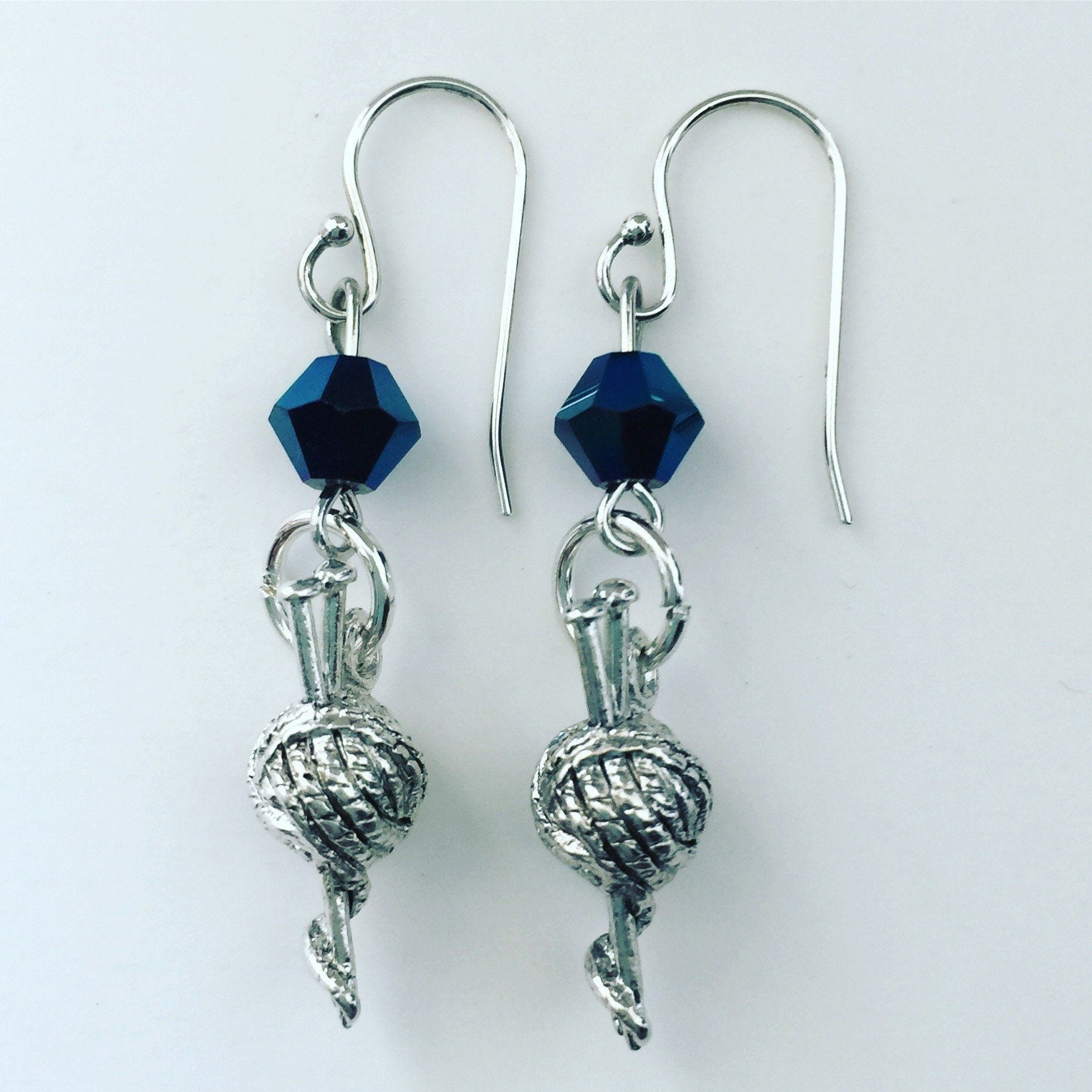 Knitting Earrings with Blue Swarovski Crystals