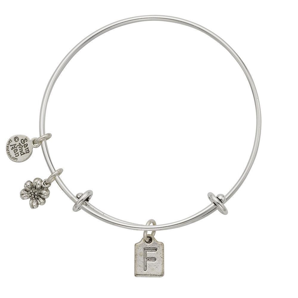 Letter F Charm Bangle Bracelet-Watchus