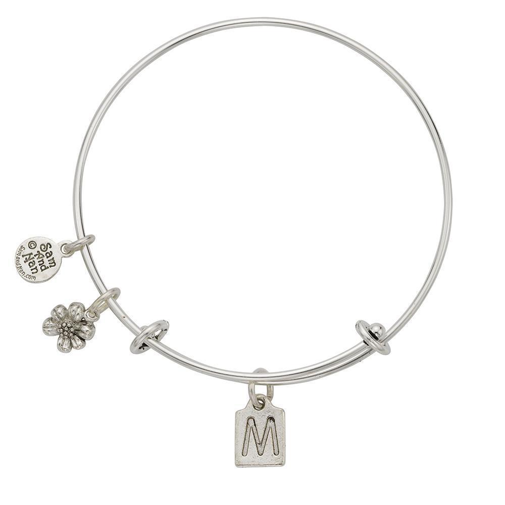 Letter M Charm Bangle Bracelet-Watchus