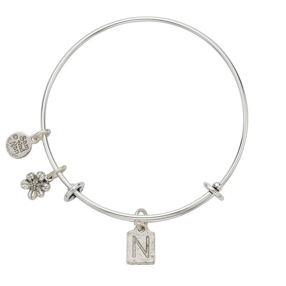 Letter N Charm Bangle Bracelet-Watchus