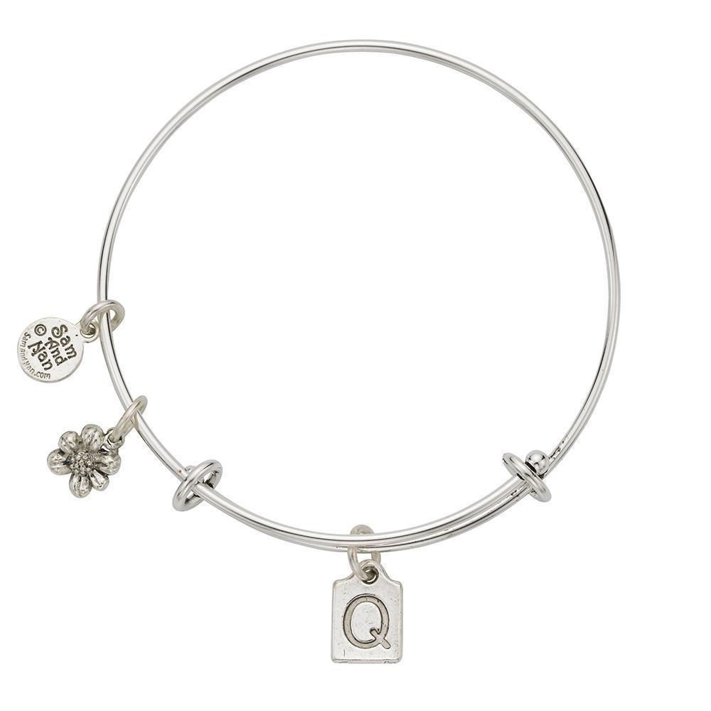 Letter Q Charm Bangle Bracelet-Watchus