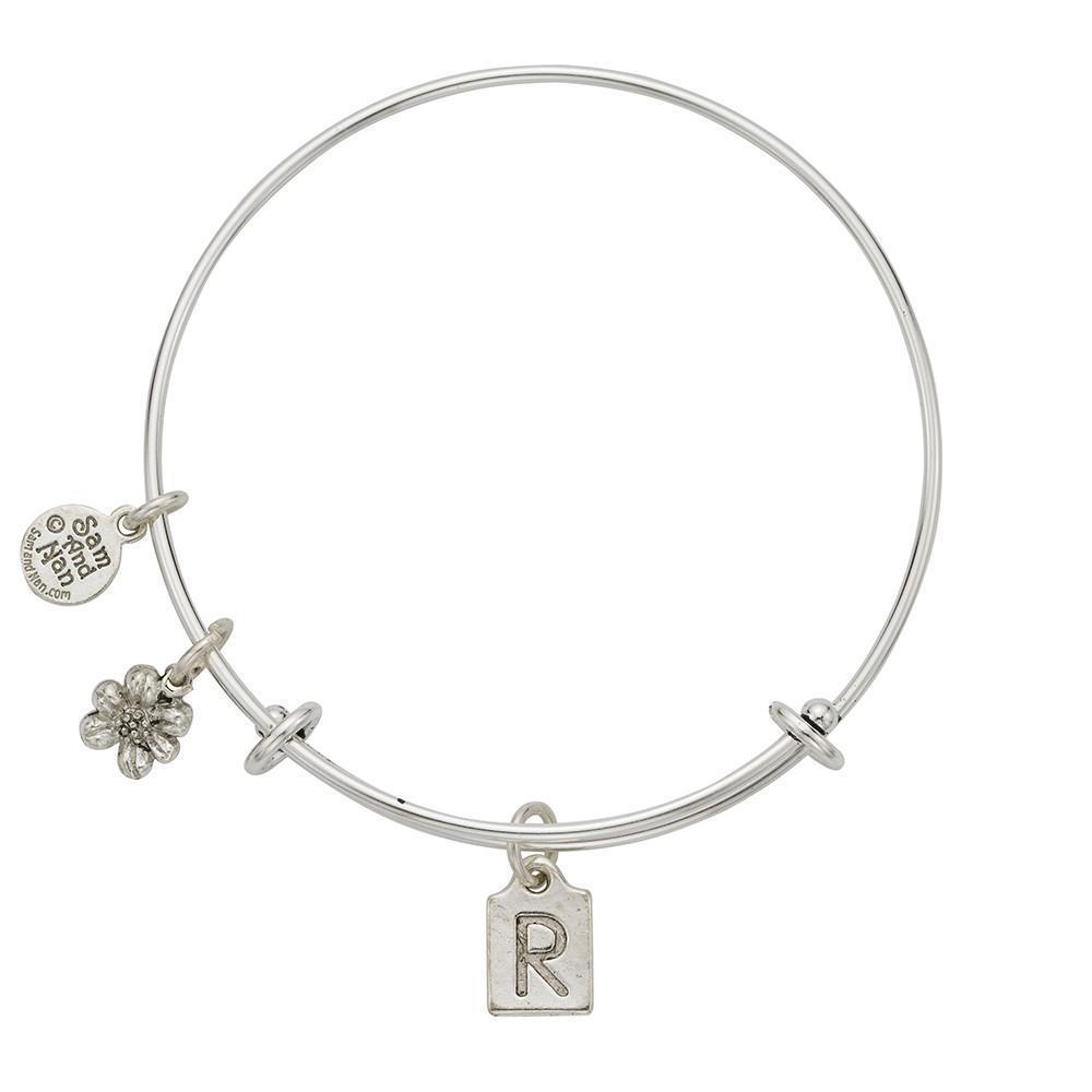 Letter R Charm Bangle Bracelet-Watchus