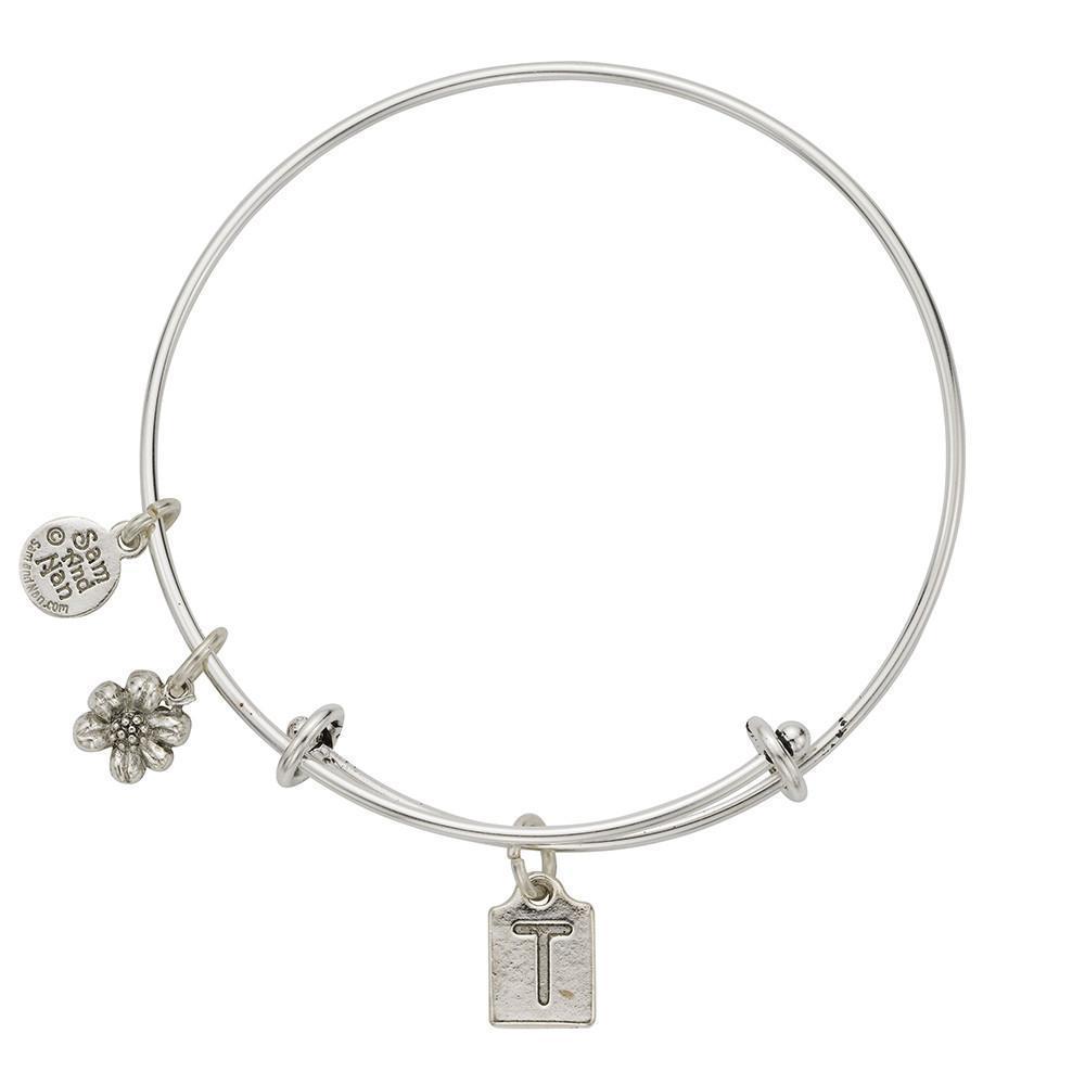 Letter T Charm Bangle Bracelet-Watchus