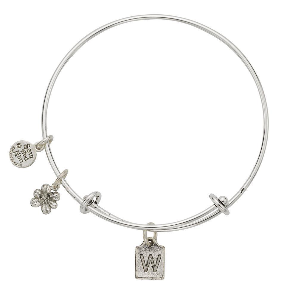 Letter W Charm Bangle Bracelet-Watchus