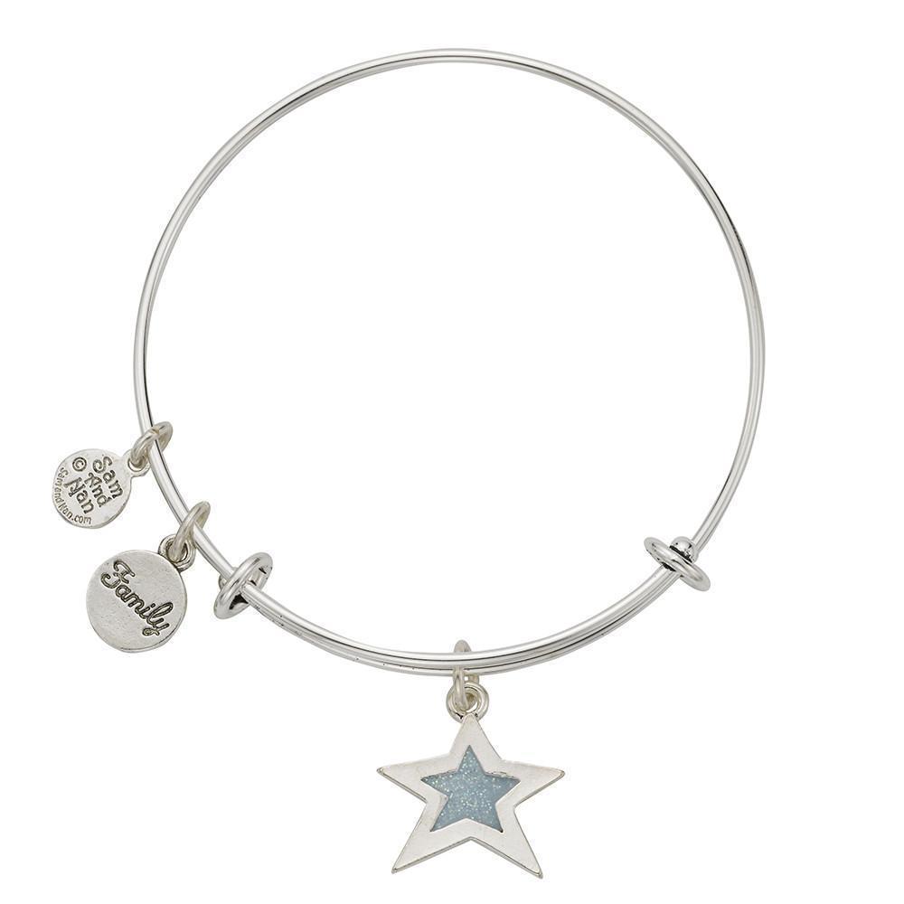 Light Blue Star Family Charm Bangle Bracelet-Watchus