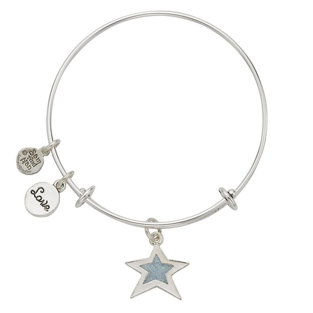 Light Blue Star Love Charm Bangle Bracelet-Watchus