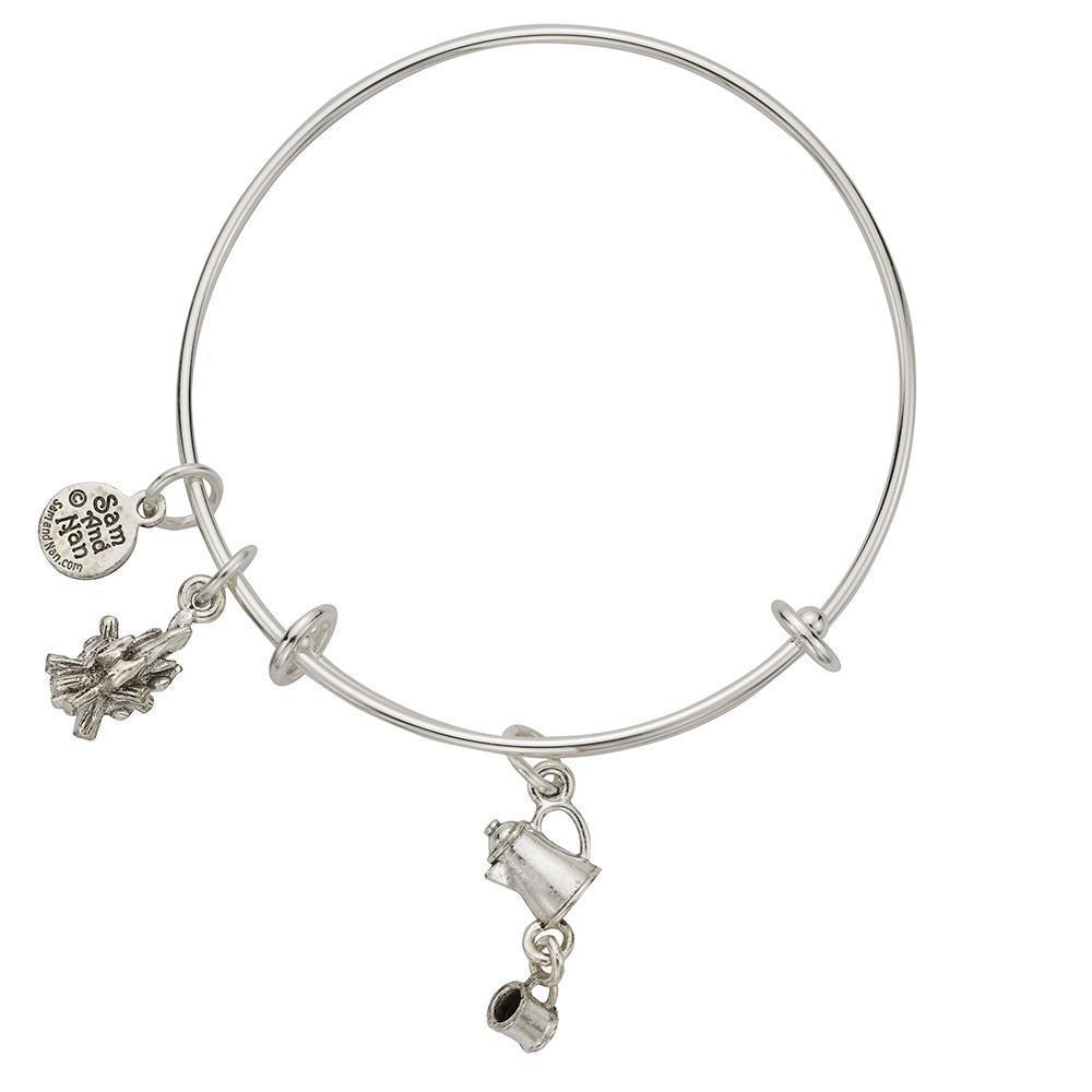 Linked Coffee Pot Camp Fire Charm Bangle Bracelet-Watchus