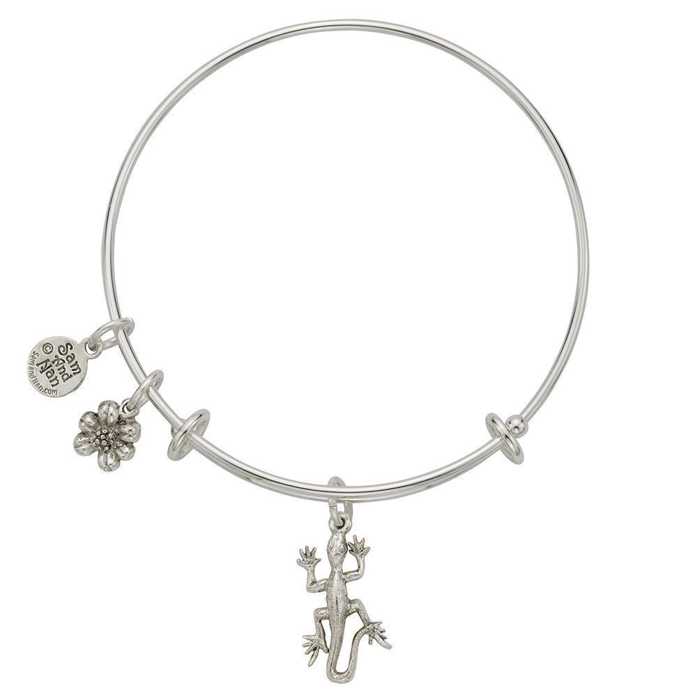 Lizard Flower Charm Bangle Bracelet-Watchus