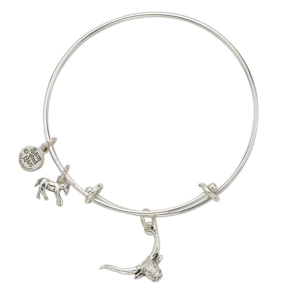 Longhorn Horse Charm Bangle Bracelet