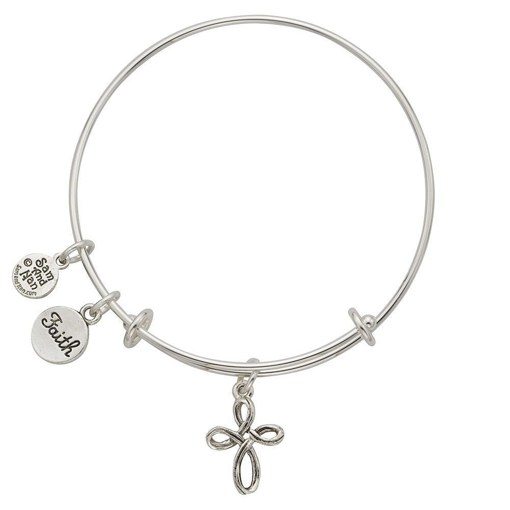 Loop Cross Faith Charm Bangle Bracelet-Watchus