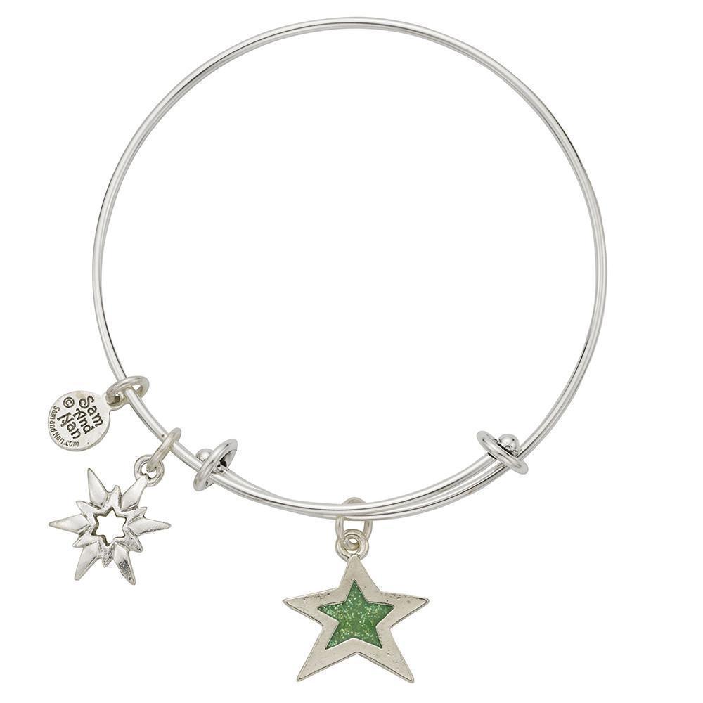 Lt Green Star Crystal Charm Bangle Bracelet