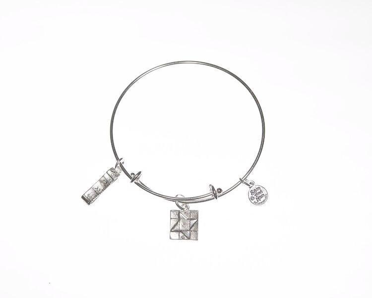 Measuring Tape and Friendship Quilt Silver Bangle Bracelet-Watchus
