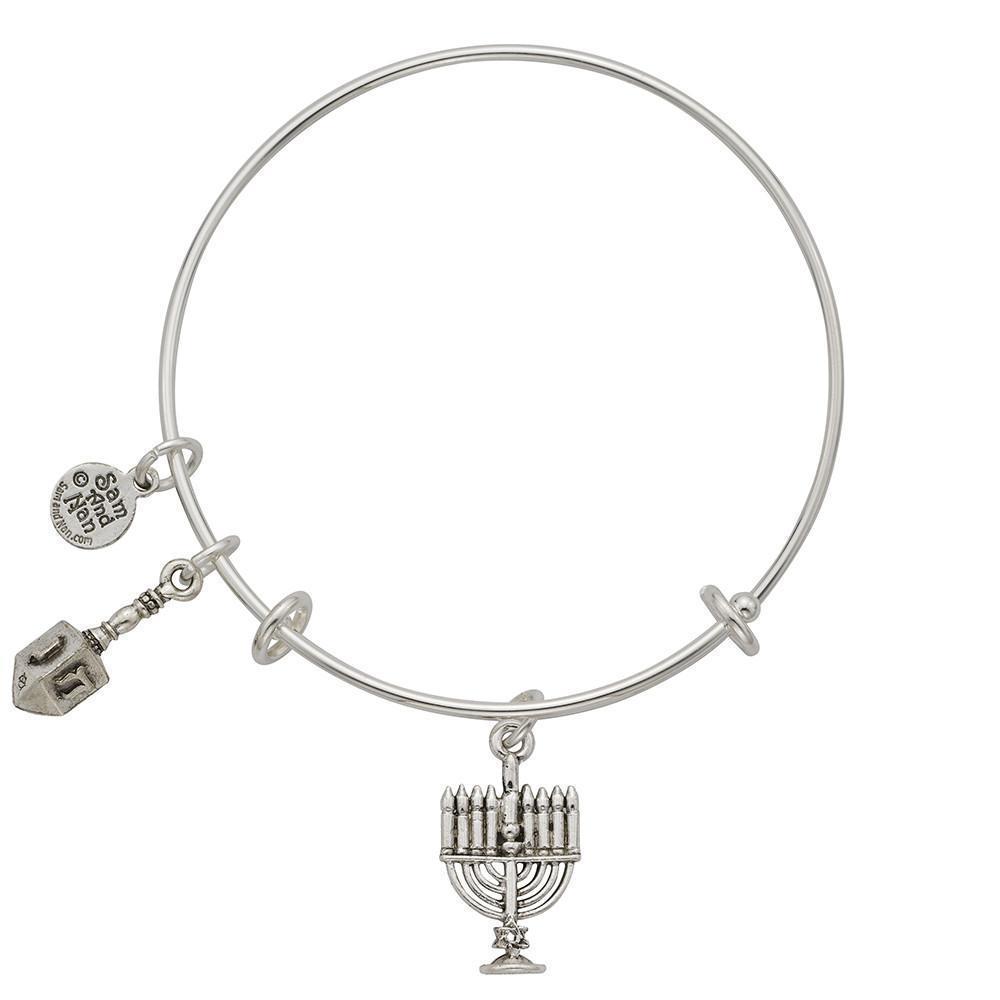 Menorah, Dreidel Charm Bangle Bracelet