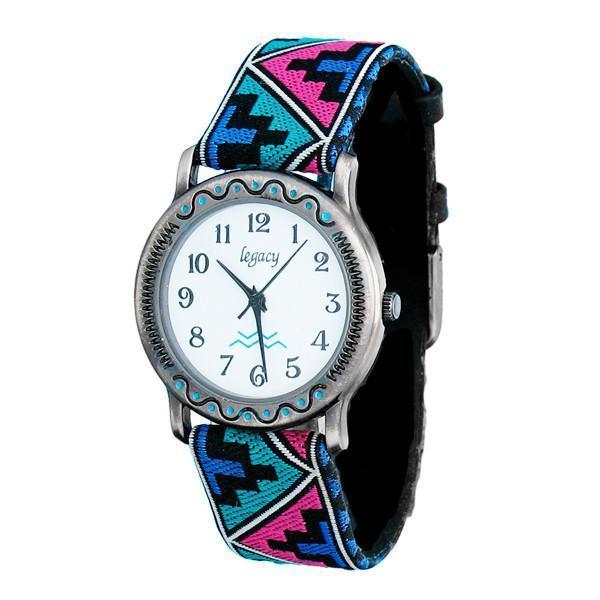 Men's Western Cotton Weave Watch with Turquoise and Pink Band-Watchus