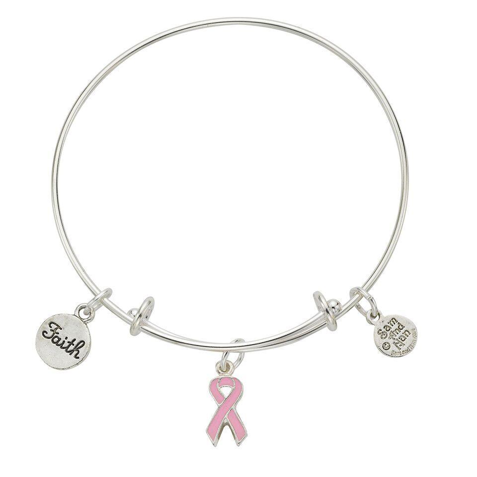 Pink Ribbon and Faith Bangle Bracelet-Watchus