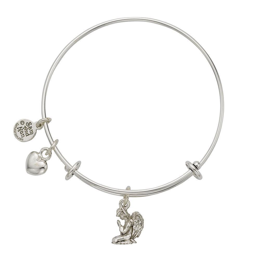 Praying Angel Heart Charm Bangle Bracelet