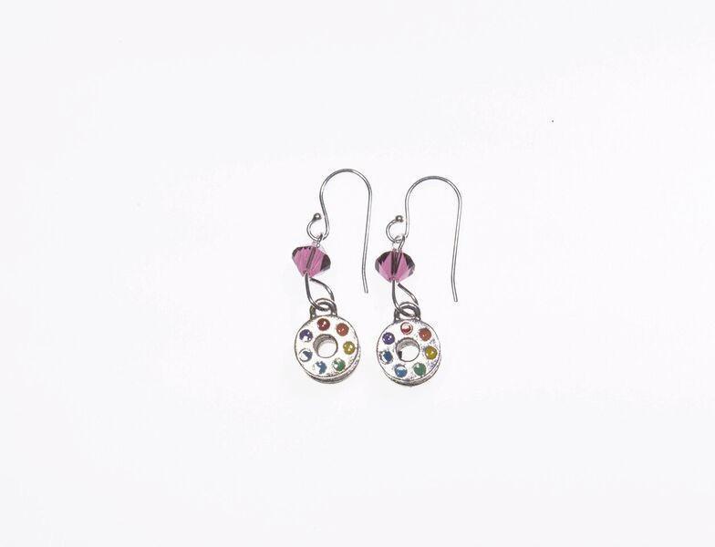 Purple Painted Bobbin Silver Earrings with Purple Swarovski Crystals-Watchus