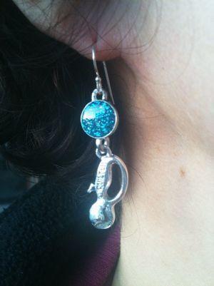 Quilt Cutter Earrings with a Sparkling Blue Center Piece & Sterling Silver Ear Wires-Watchus