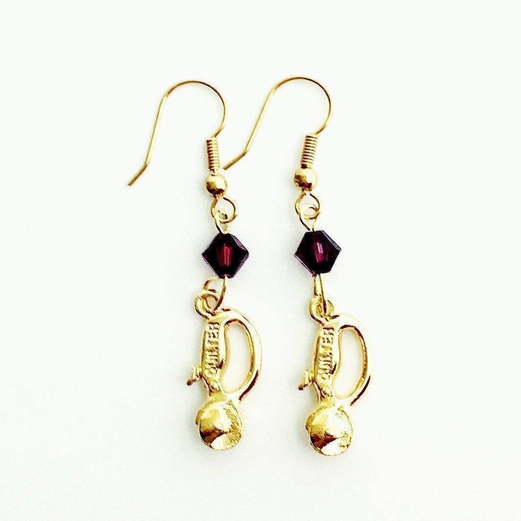 Quilt Cutter Gold Earrings with Blue Swarovski Crystals-Watchus