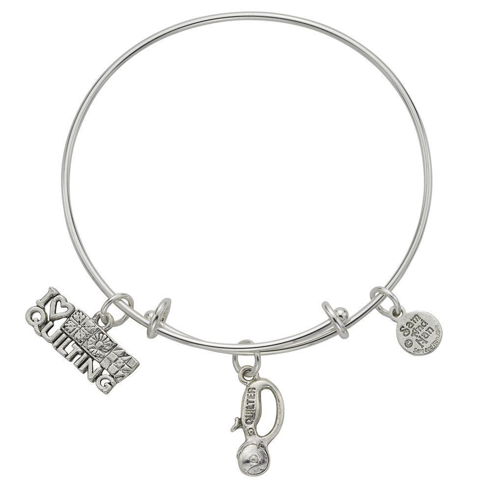Quilt Cutter I Love to Quilt Charm Bangle Bracelet-Watchus