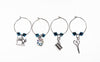Quilt Wine Charms and Scissor Fobs with Blue Swarovski Crystals-Watchus