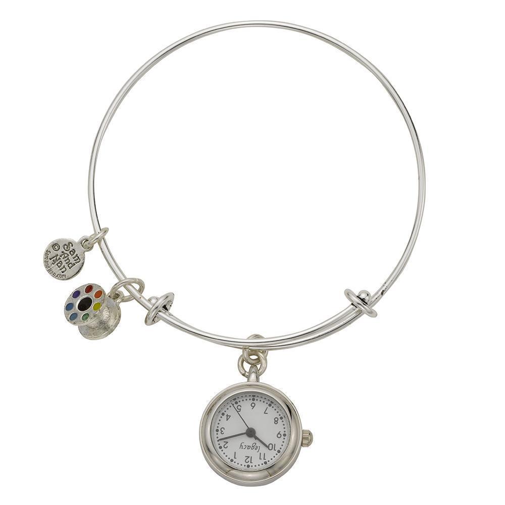Rainbow Bobbin Pendant Watch Silver Bangle Bracelet-Watchus