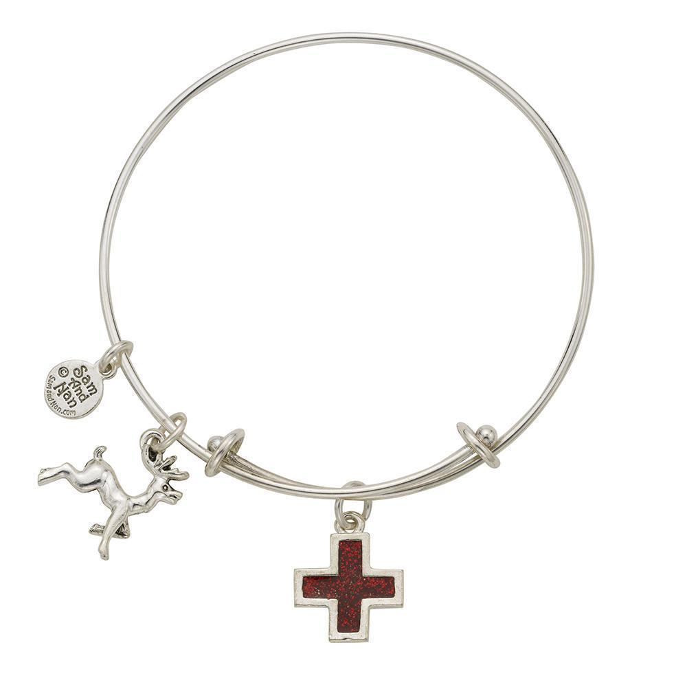 Reindeer Cross Charm Bangle Bracelet-Watchus