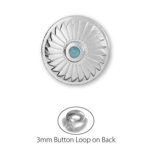 Round Silver Blue Sunburst Button