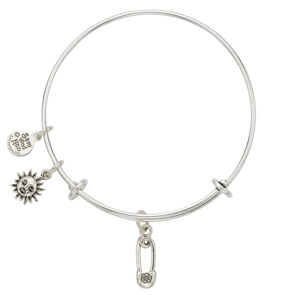 Safety Pin Sun Charm Bangle Bracelet-Watchus