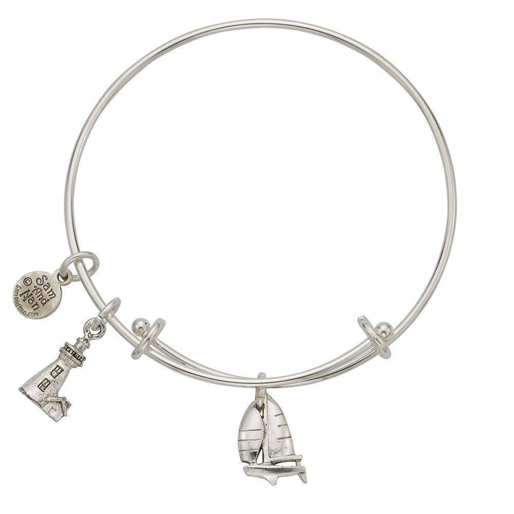 Sailboat Lighthouse Charm Bangle Bracelet-Watchus