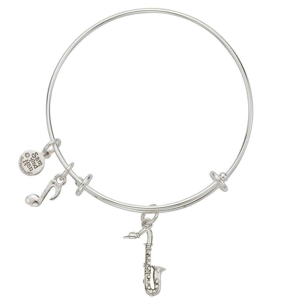 Saxophone Eighth Note Charm Bangle Bracelet-Watchus