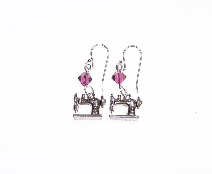 Sewing Machine Earrings with Purple Swarovski Crystals-Watchus
