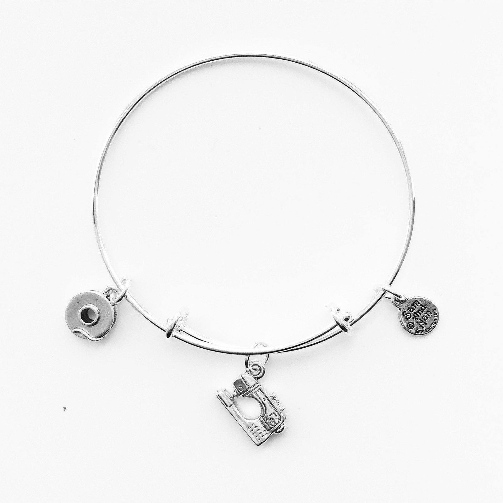 Sewing Machine Quilt Cutter Silver Charm Bangle Bracelet-Watchus