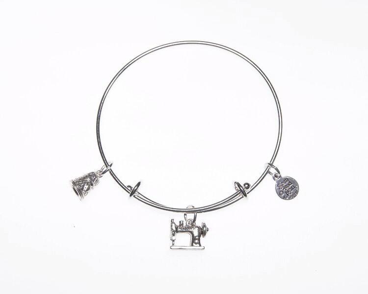 Sewing Machine Thimble Silver Charm Bangle Bracelet-Watchus