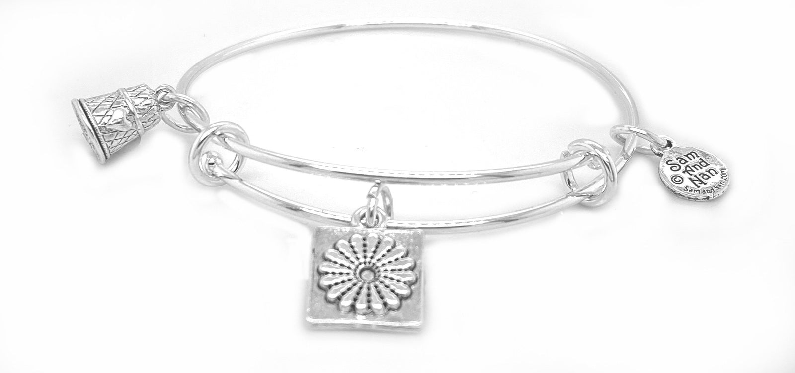 Sewing quilting silver bangle Dresden block and thimble charm-Watchus