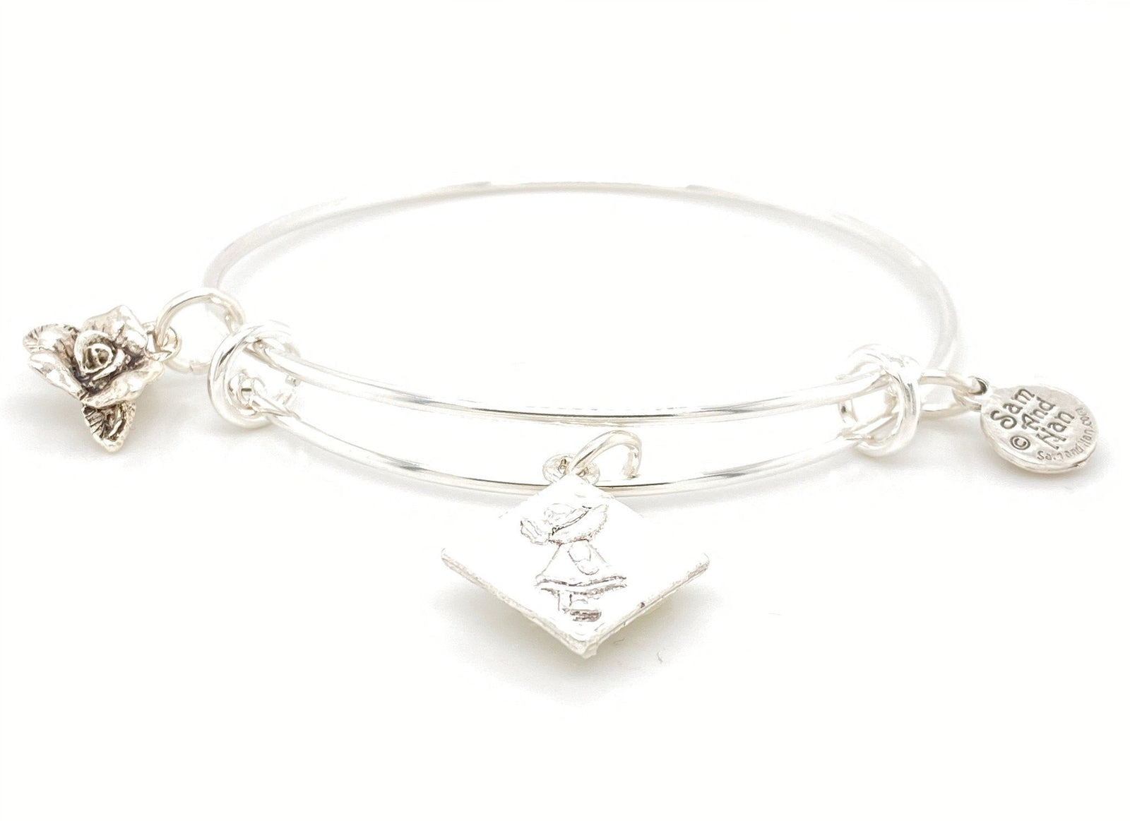 Sewing quilting silver bangle with Sunbonnet Sue block and rose charm-Watchus