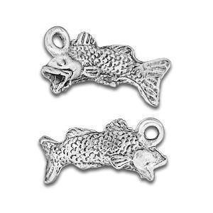 Sterling Silver Bass Fish Charm for Fisherman Fishing 3D Solid