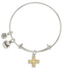 Silver Frame Two Tone Cross Faith Charm Bangle Bracelet-Watchus